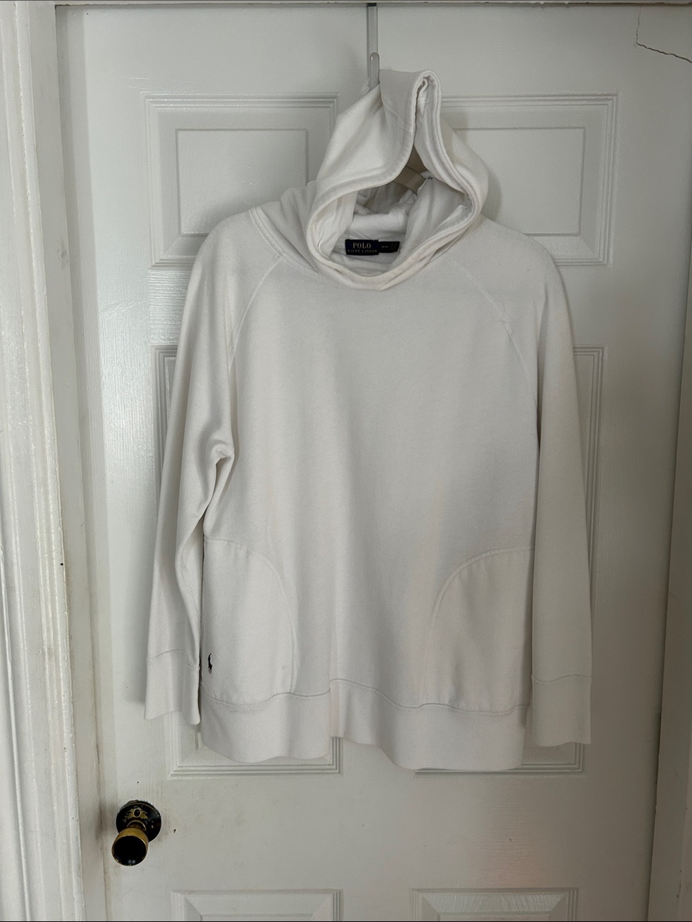 Ralph Lauren White Hooded Sweatshirt with Navy Label